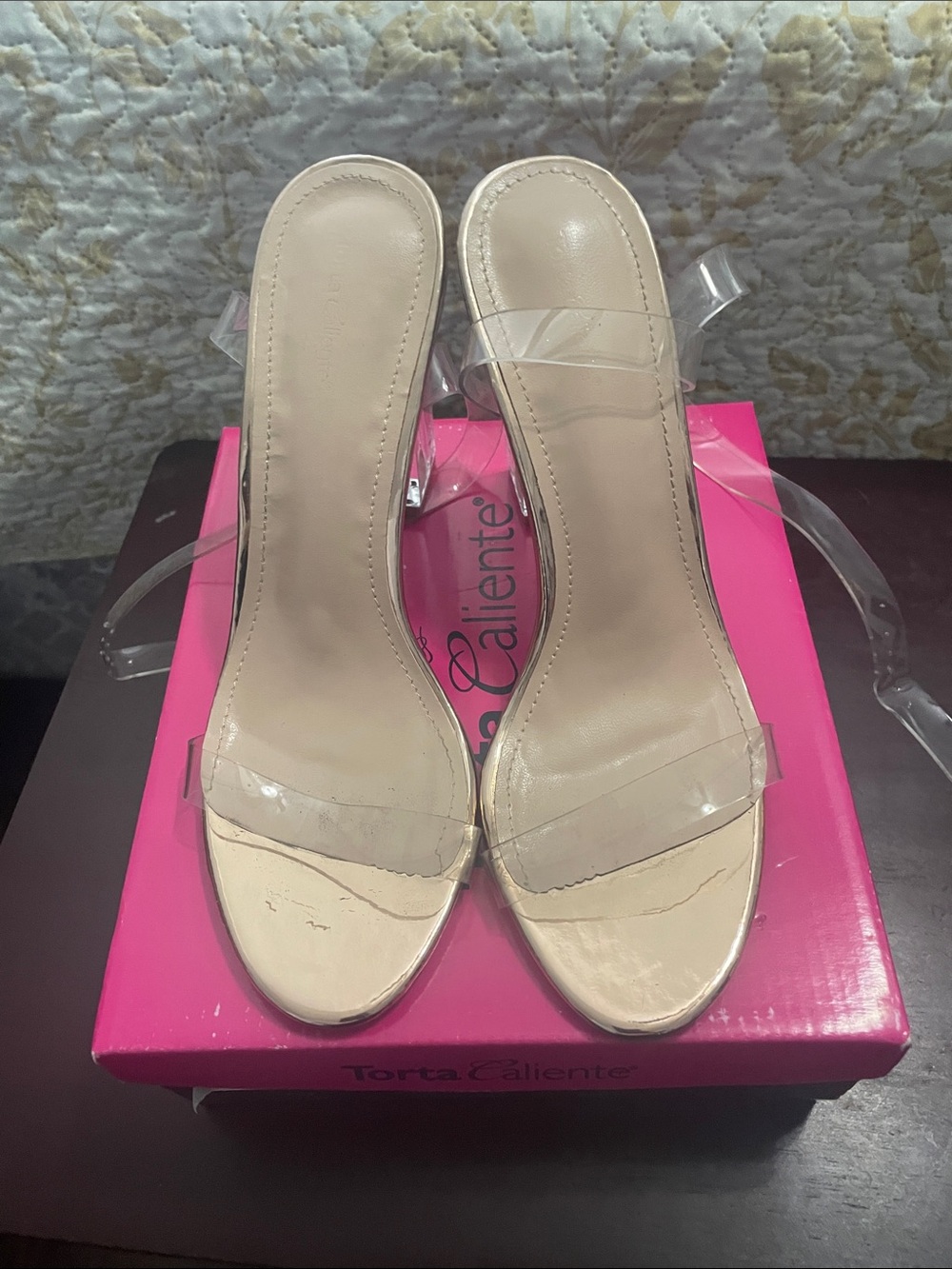 Torta Caliente Nude Clear-Strap Heeled Slides